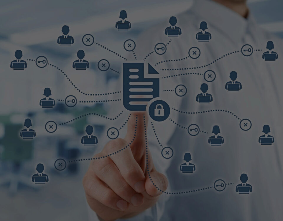 man touching document access icons optimising your document management systems for business continuity