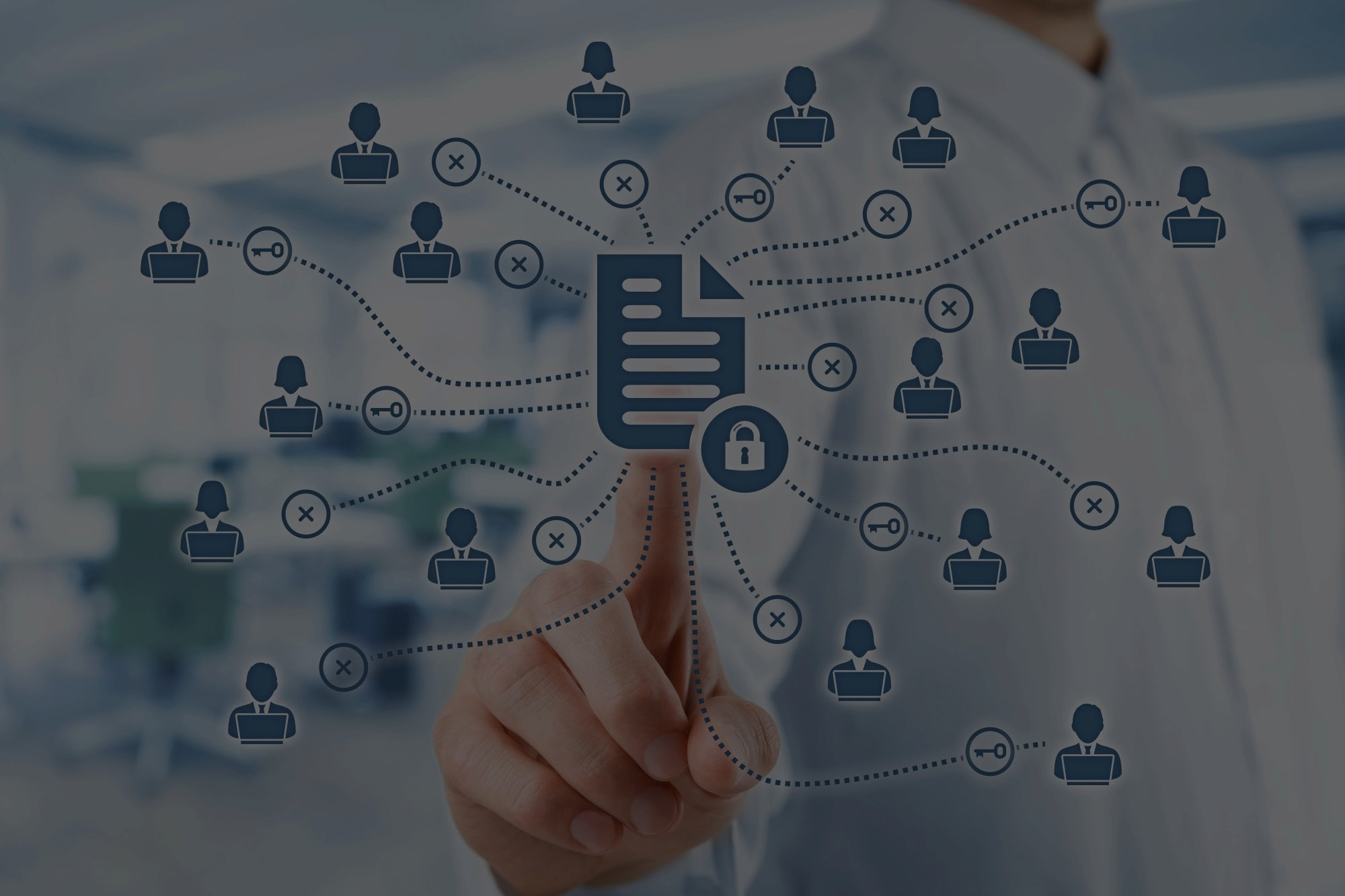 man touching document access icons optimising your document management systems for business continuity