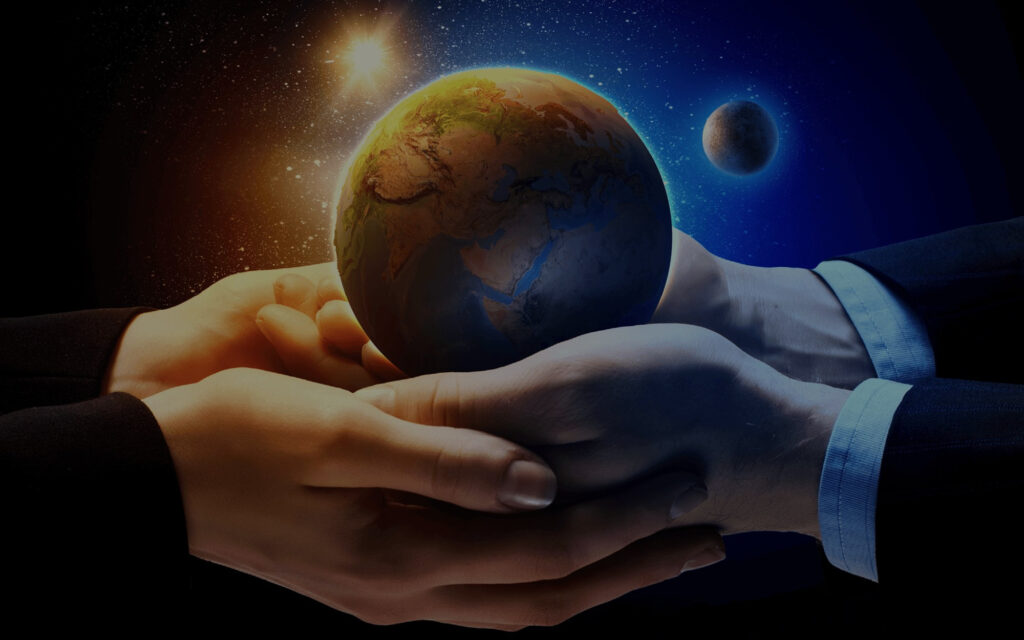 hands holding earth space