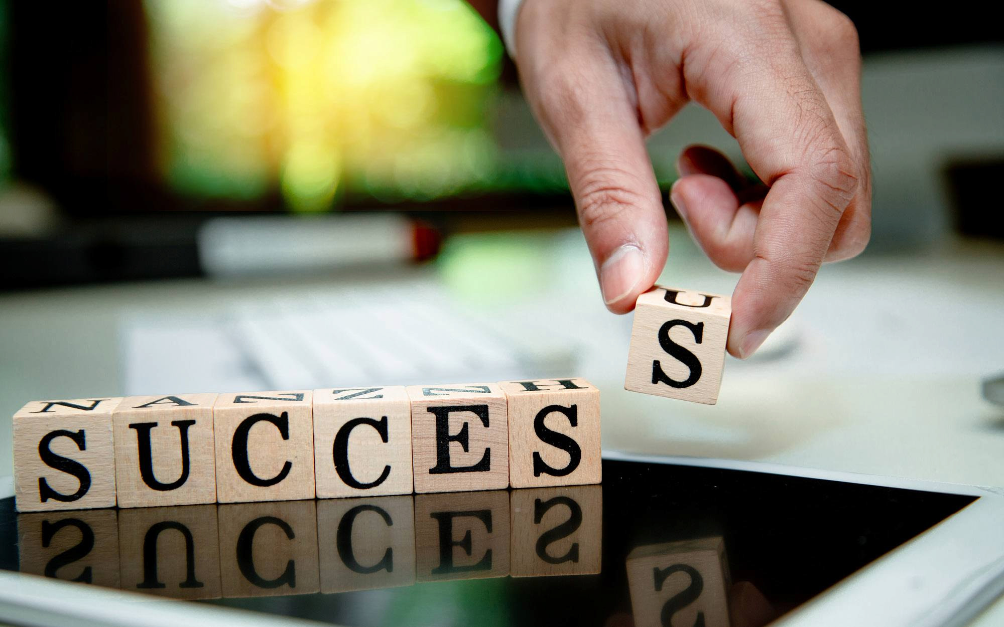 wood toy blocks spelling success