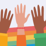 LGBT pride month graphic hands rainbow