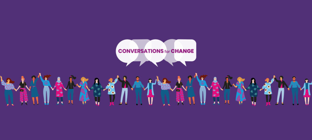 Conversations for Change illustrated women holding hands