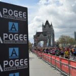 London Marathon moving over London Bridge, Apogee banner