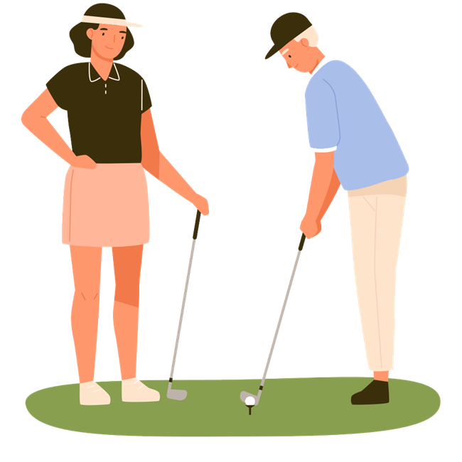 man and woman playing golf graphic