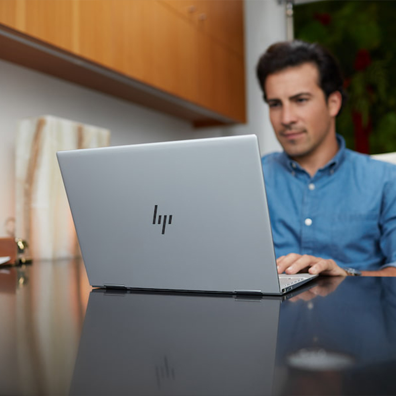 business man with hp laptop