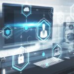 digital workplace home office cyber security cloud icons